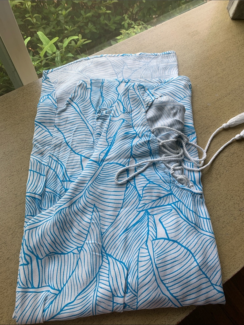 Anthropologie Blue and White Leaf-Print Swim Coverup